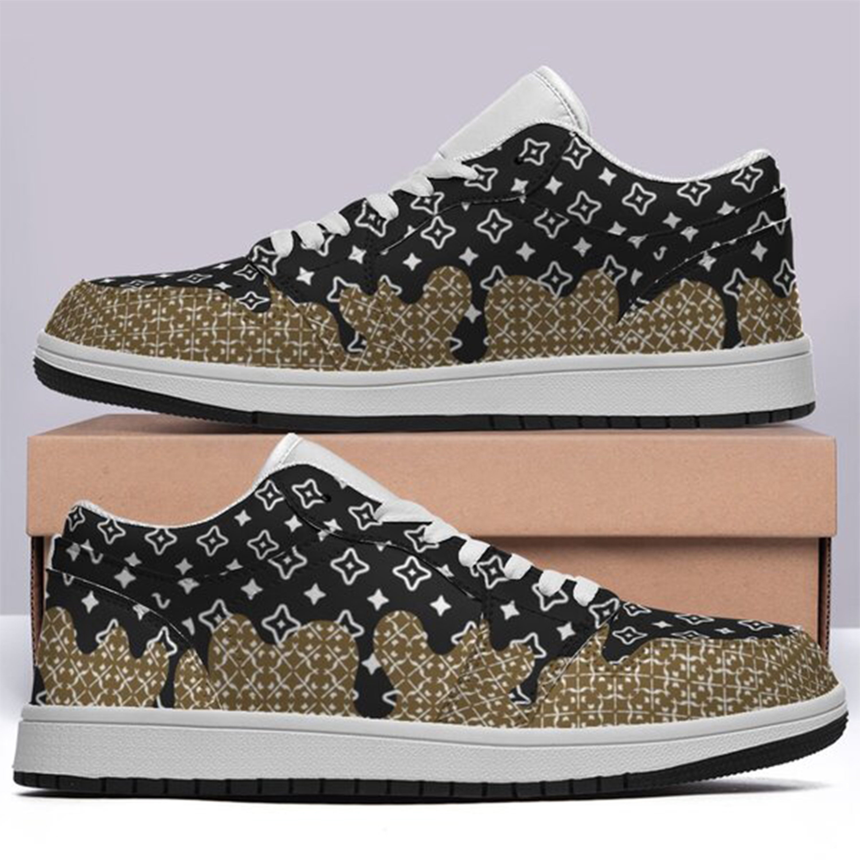 Jordan 1-25-yy-Quiet Luxe-4, Jordan 1 Retro Low Sneakers, Personalized Light Luxury Vintage Sneakers, Breathable Running Shoes, Printed Luxury-inspired Design, Anti-Slip Athletic Shoes, Lightweight Walking Sneakers