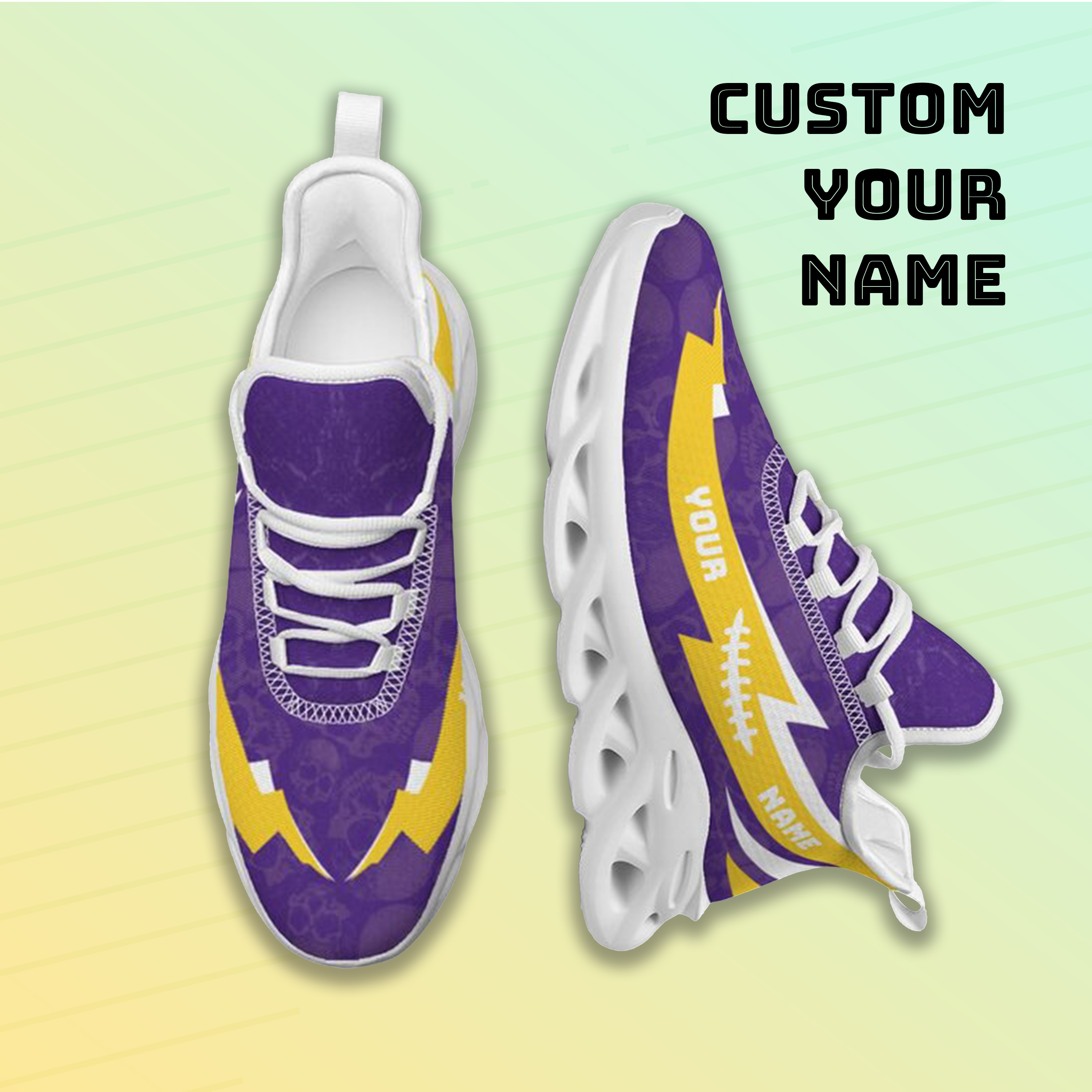 Max Sowl-25-cy-Baton Rouge-6-6, Personalized LSU Tigers Custom Max Sowl Shoes, Personalized Skull Sport Footwear, Custom Color-Blocked Running Shoes