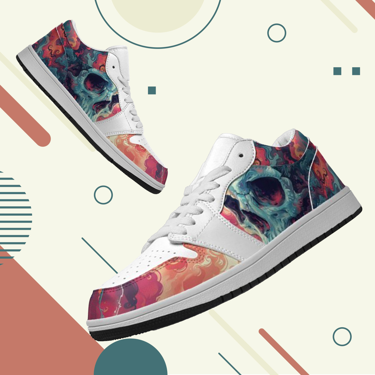 Jordan 1 Retro Low Sneakers, Personalized Gothic Shoes, Skull Design, Unisex Non Slip Walking Sneakers, Lightweight Breathable Running Shoes, Casual Sports Shoes, Unique Holidays Gifts