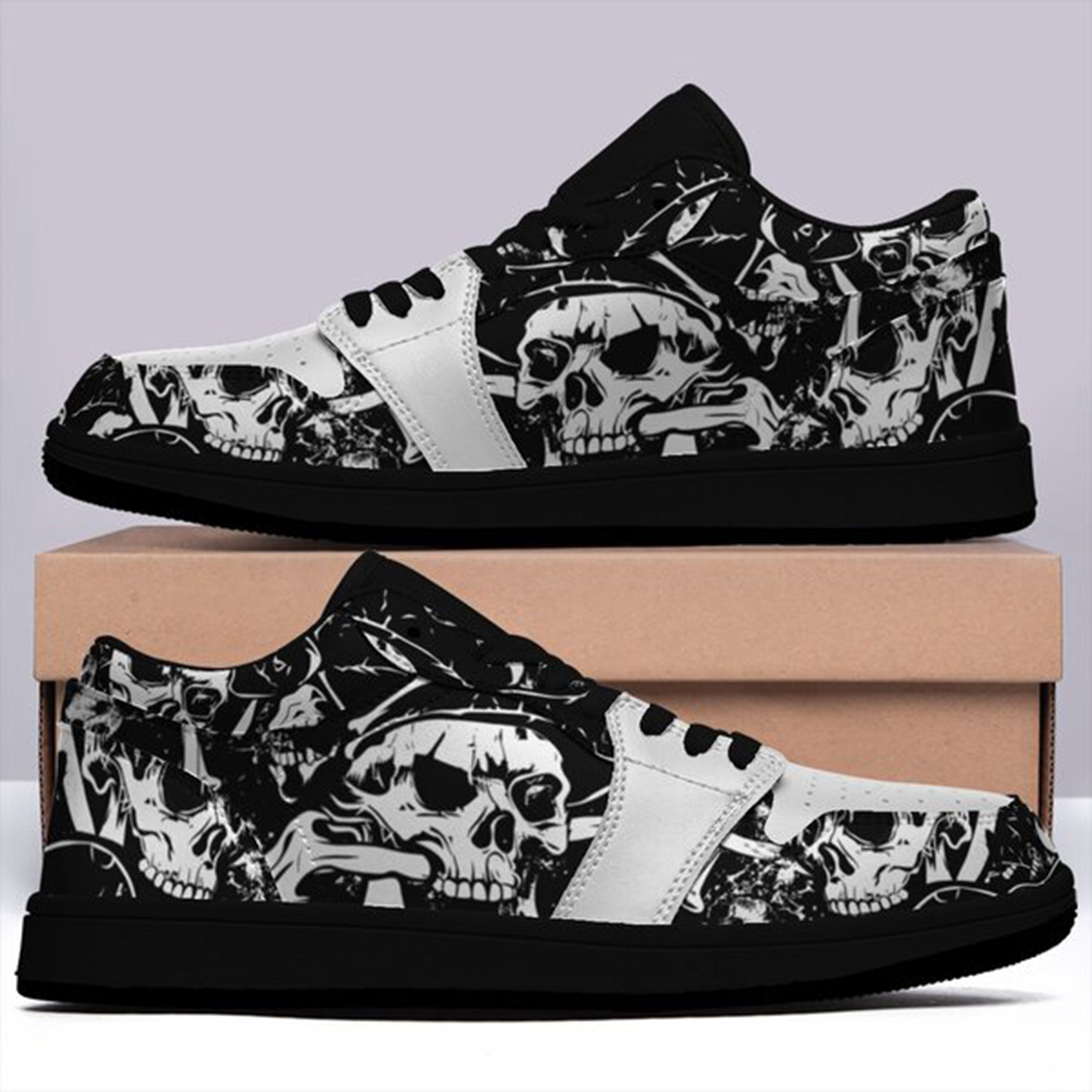 Jordan 1 Low-25-cy-skull-11, Jordan 1 Retro Low Sneakers, Personalized Gothic Shoes, Skull Design, Unisex Non Slip Walking Sneakers, Lightweight Breathable Running Shoes, Casual Sports Shoes, Unique Holidays Gifts