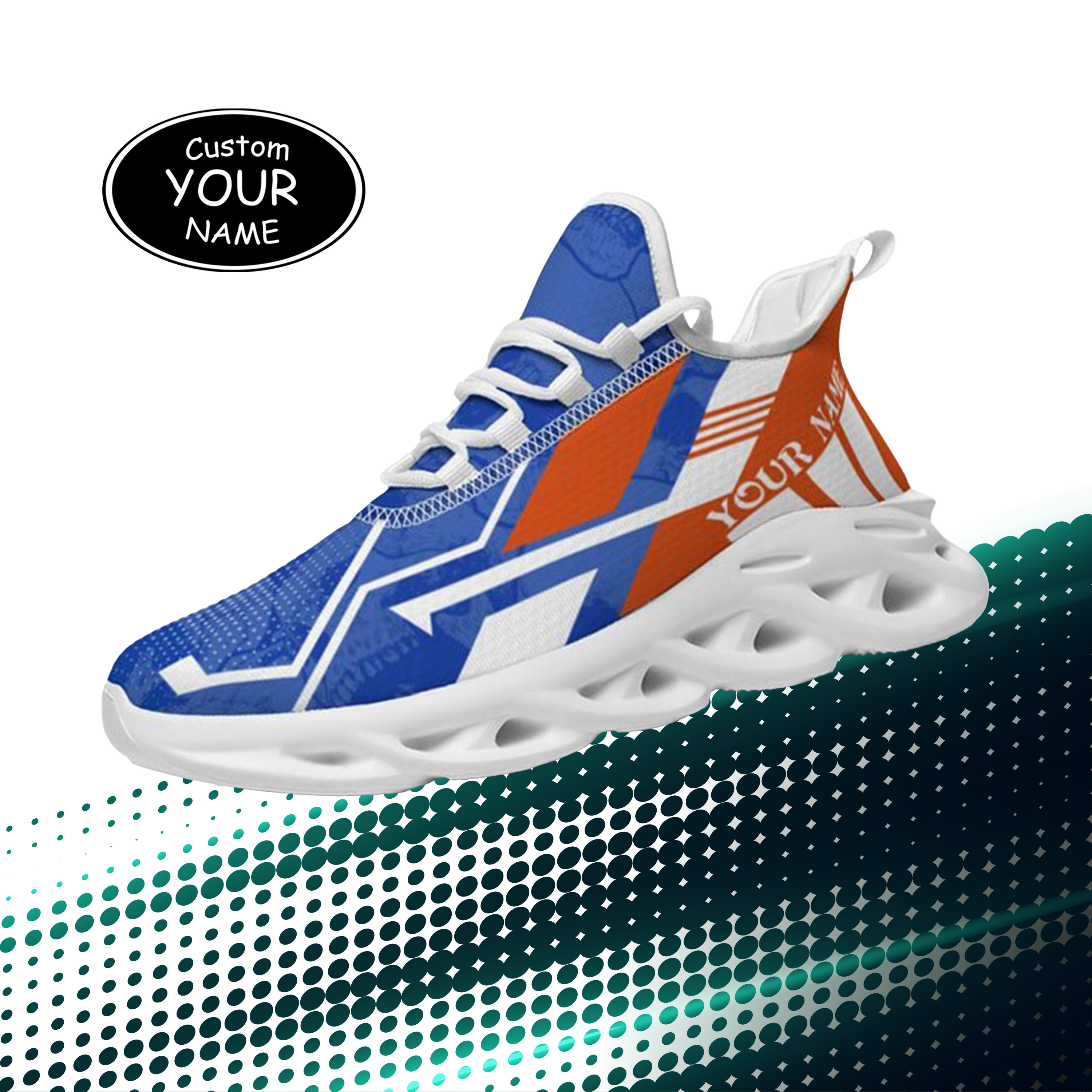 Personalized Boise State Broncos Custom Max Sowl Shoes, Personalized Skull Sport Footwear, Custom Color-Blocked Running Shoes