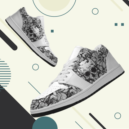 Jordan 1 Retro Low Sneakers, Personalized Gothic Shoes, Skull Design, Unisex Non Slip Walking Sneakers, Lightweight Breathable Running Shoes, Casual Sports Shoes, Unique Holidays Gifts