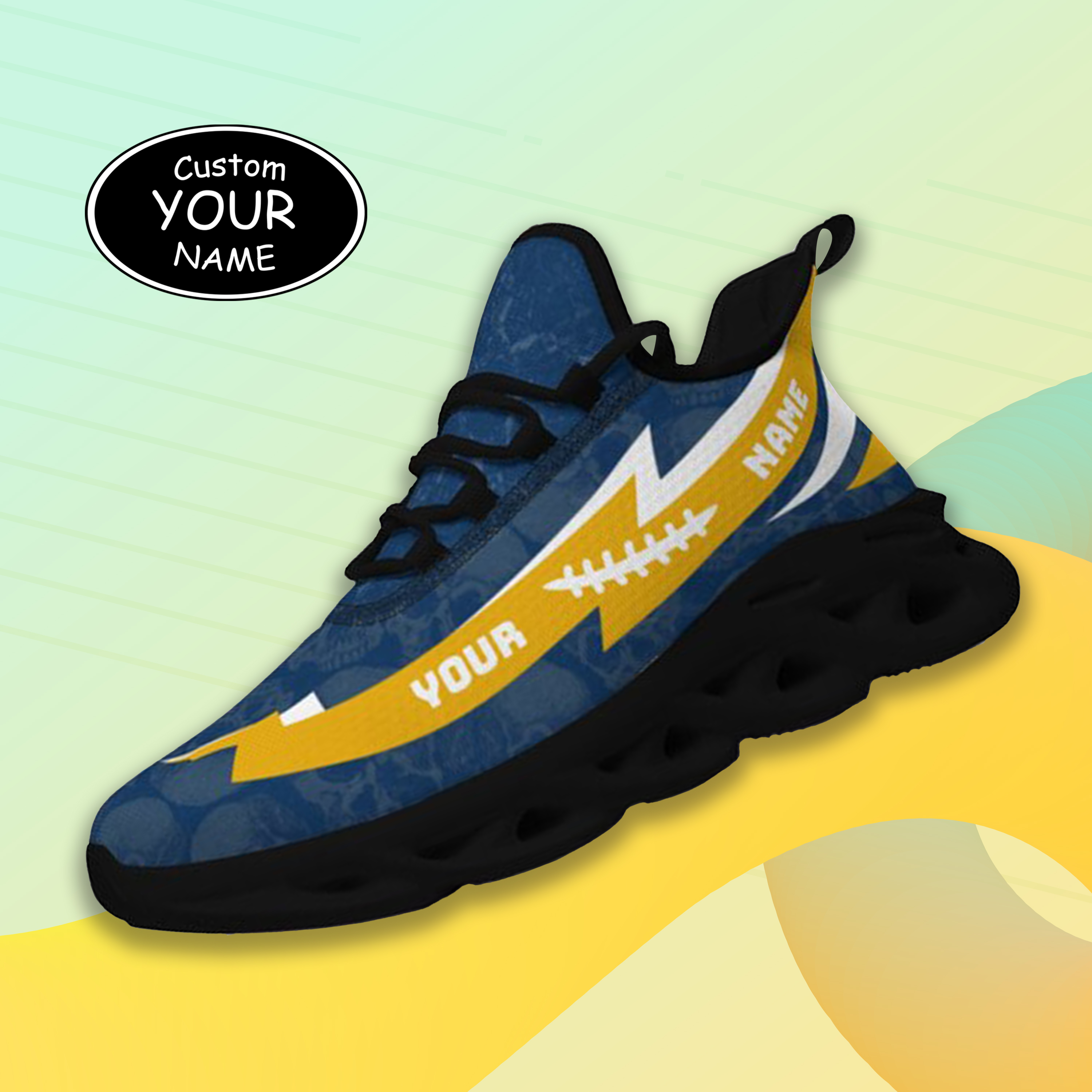 Max Sowl-25-cy-Morgantown-20-6, Personalized West Virginia Mountaineers Custom Max Sowl Shoes, Personalized Skull Sport Footwear, Custom Color-Blocked Running Shoes