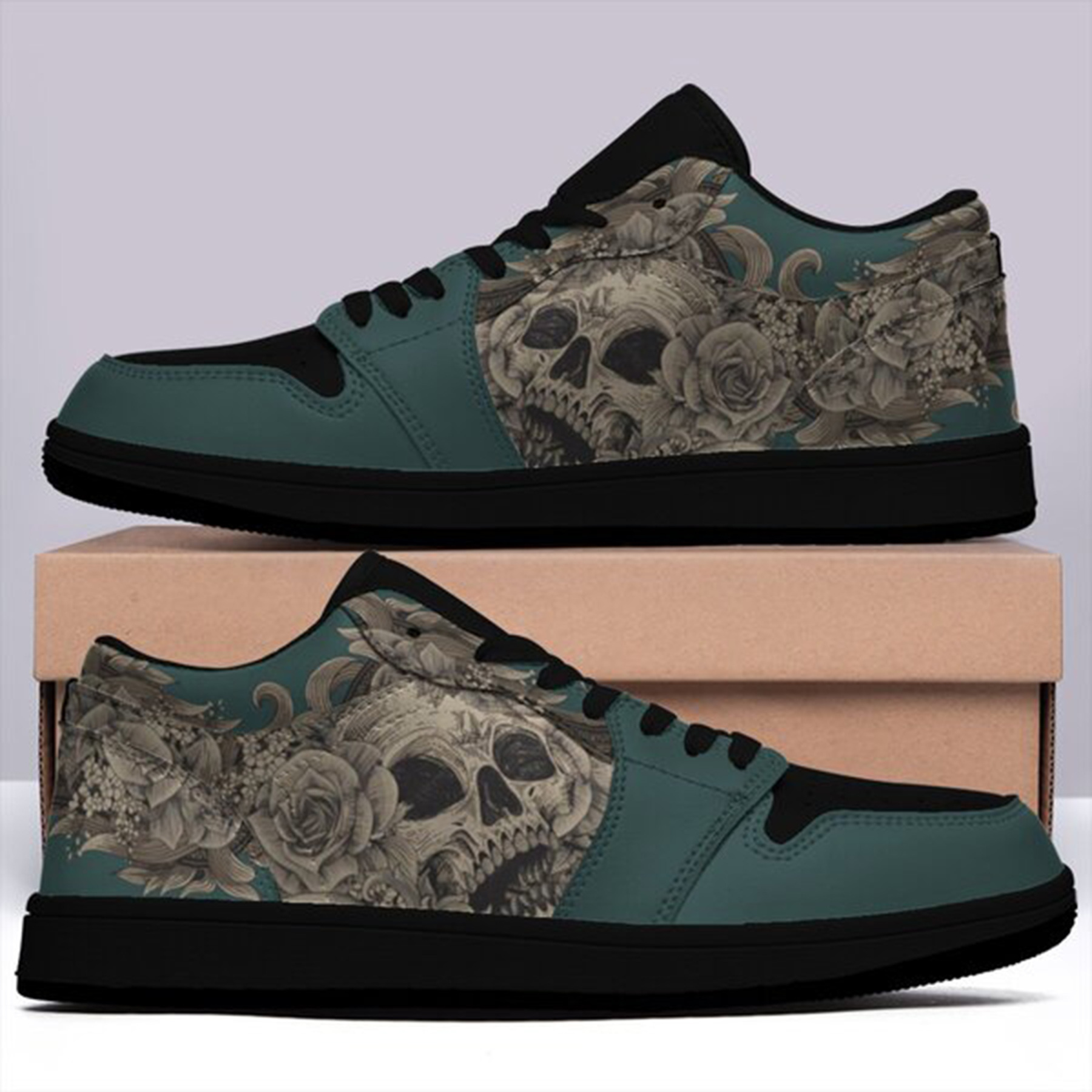 Jordan 1 Low-25-yy-skull-5, Jordan 1 Retro Low Sneakers, Personalized Gothic Shoes, Skull Design, Unisex Non Slip Walking Sneakers, Lightweight Breathable Running Shoes, Casual Sports Shoes, Unique Holidays Gifts