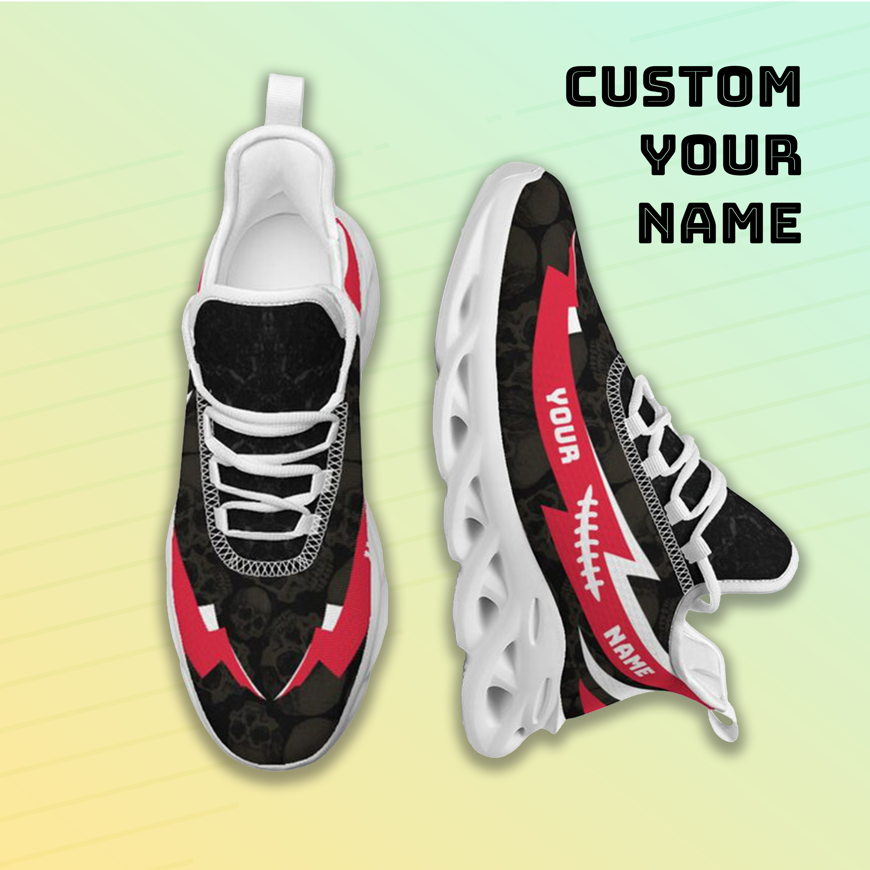 Max Sowl-25-cy-Cincinnati-24-6, Personalized Cincinnati Bearcats Custom Max Sowl Shoes, Personalized Skull Sport Footwear, Custom Color-Blocked Running Shoes