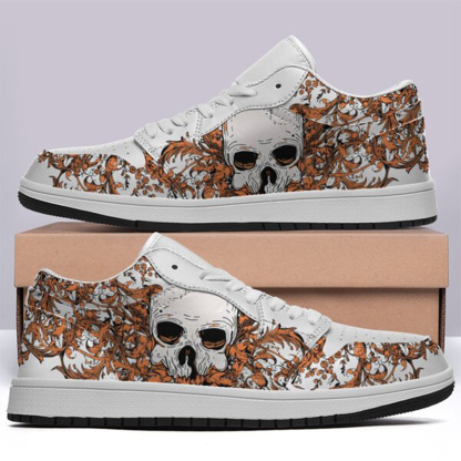Jordan 1 Low-25-yy-skull-9, Jordan 1 Retro Low Sneakers, Personalized Gothic Shoes, Skull Design, Unisex Non Slip Walking Sneakers, Lightweight Breathable Running Shoes, Casual Sports Shoes, Unique Holidays Gifts