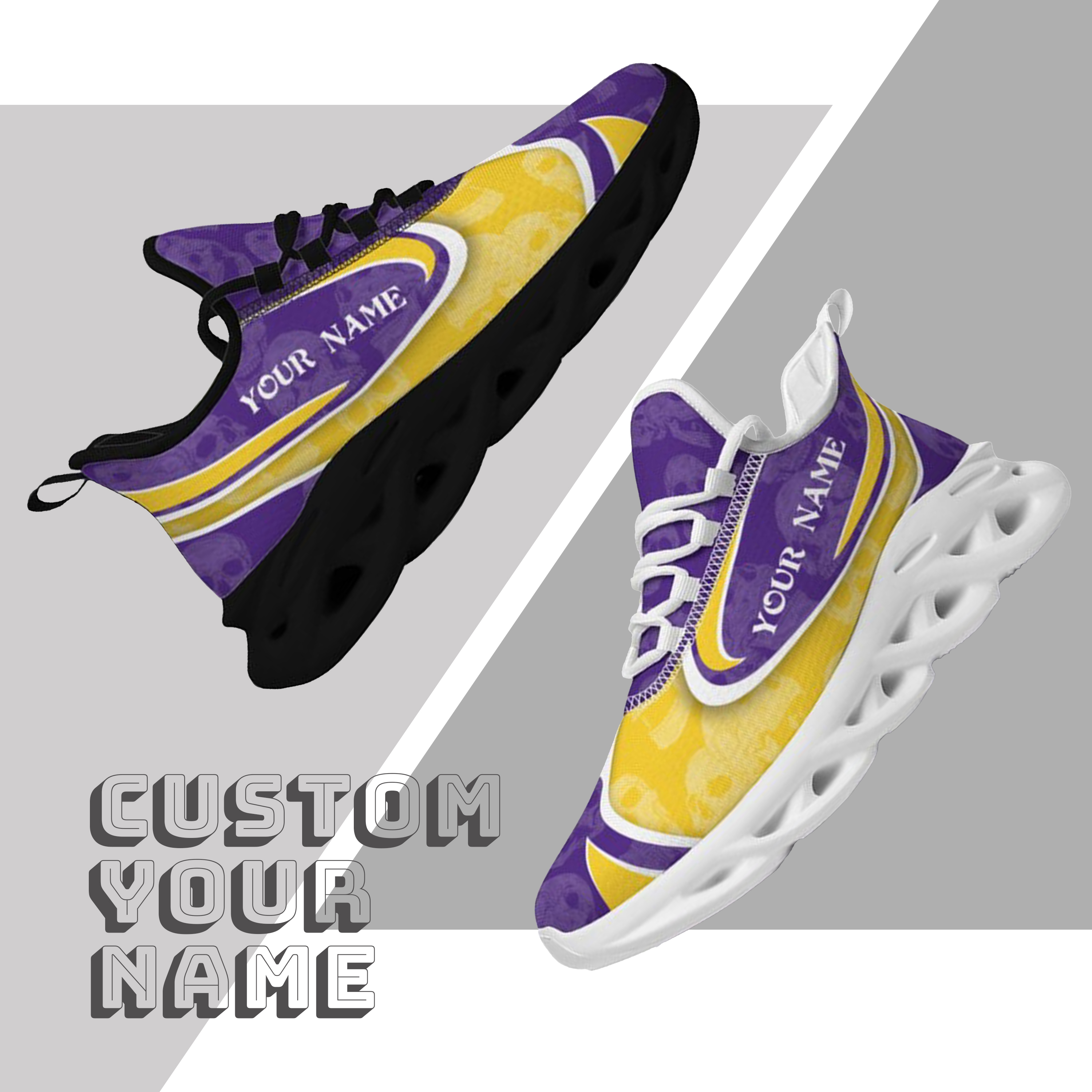 Max Sowl-25-cy-Baton Rouge-6-5, Personalized LSU Tigers Custom Max Sowl Shoes, Personalized Skull Sport Footwear, Custom Color-Blocked Running Shoes