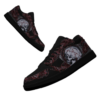 Jordan 1 Low-25-yy-skull-3, Jordan 1 Retro Low Sneakers, Personalized Gothic Shoes, Skull Design, Unisex Non Slip Walking Sneakers, Lightweight Breathable Running Shoes, Casual Sports Shoes, Unique Holidays Gifts