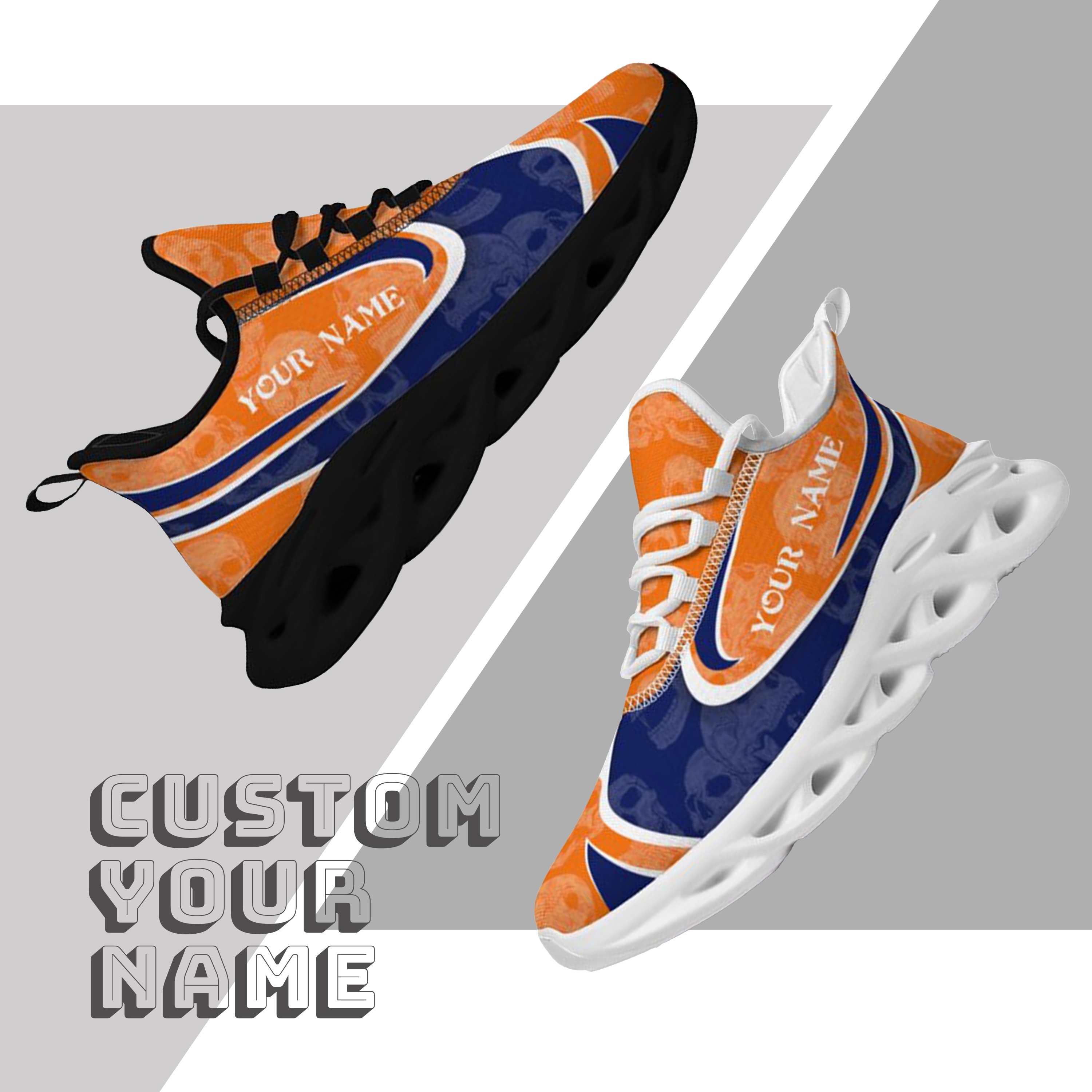 Personalized Syracuse Orange Custom Max Sowl Shoes, Personalized Skull Sport Footwear, Custom Color-Blocked Running Shoes