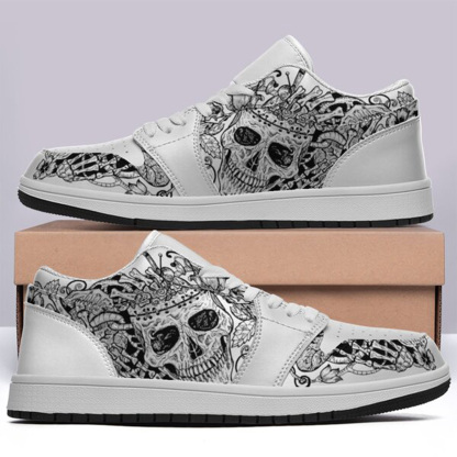 Jordan 1 Low-25-cy-skull-20, Jordan 1 Retro Low Sneakers, Personalized Gothic Shoes, Skull Design, Unisex Non Slip Walking Sneakers, Lightweight Breathable Running Shoes, Casual Sports Shoes, Unique Holidays Gifts
