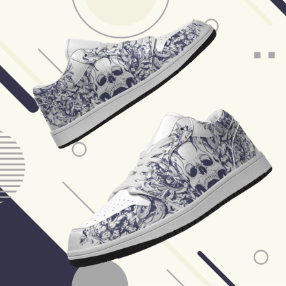 Jordan 1 Retro Low Sneakers, Personalized Gothic Shoes, Skull Design, Unisex Non Slip Walking Sneakers, Lightweight Breathable Running Shoes, Casual Sports Shoes, Unique Holidays Gifts