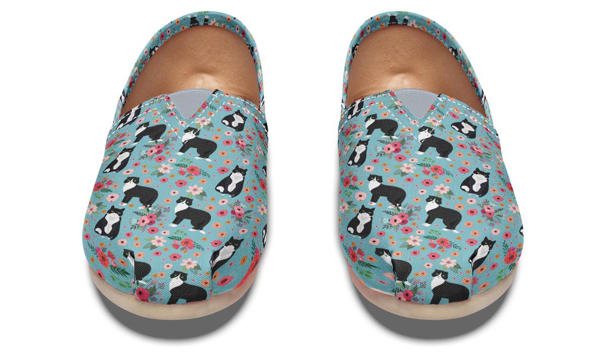 Black & White Cat Flower Casual Shoes