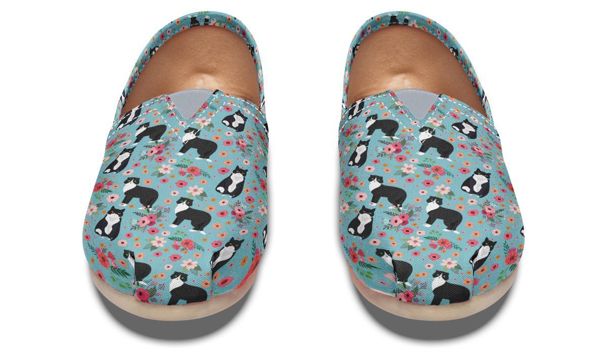 Black & White Cat Flower Casual Shoes