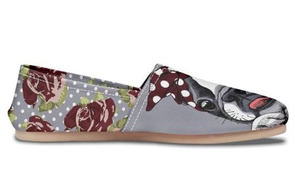 Floral Boston Terrier Dark Red Casual Shoes