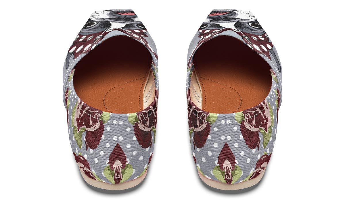 Floral Boston Terrier Dark Red Casual Shoes