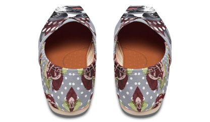 Floral Boston Terrier Dark Red Casual Shoes