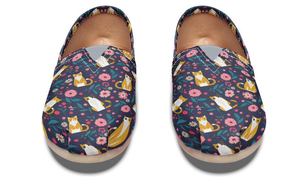 Orange Cat Flower Casual Shoes