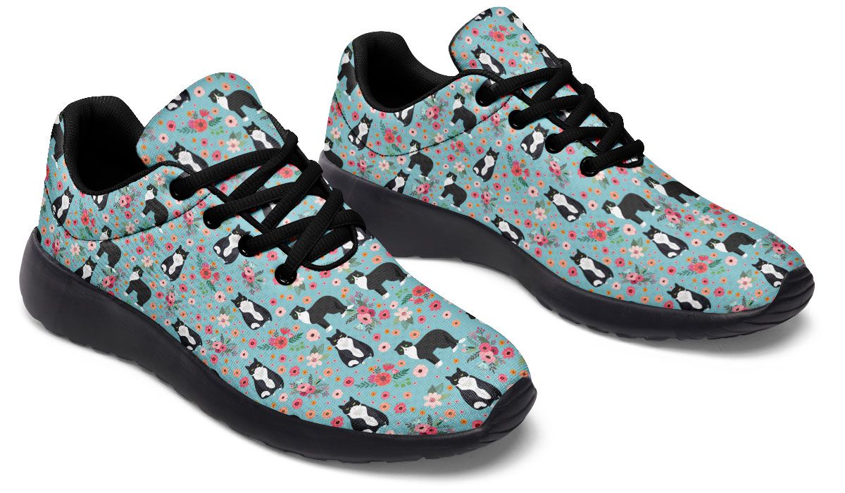 Black & White Cat Flower Sneakers