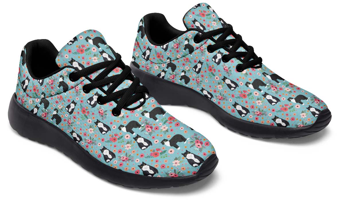 Black White Cat Flower Sneakers