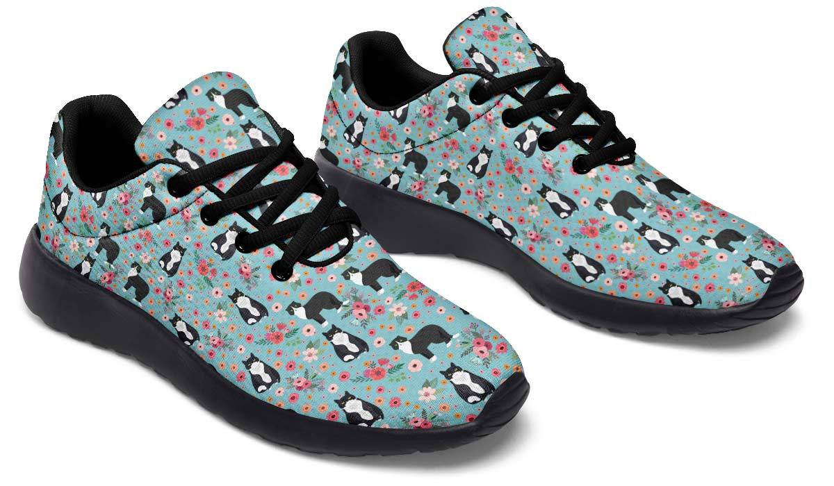 Black White Cat Flower Sneakers