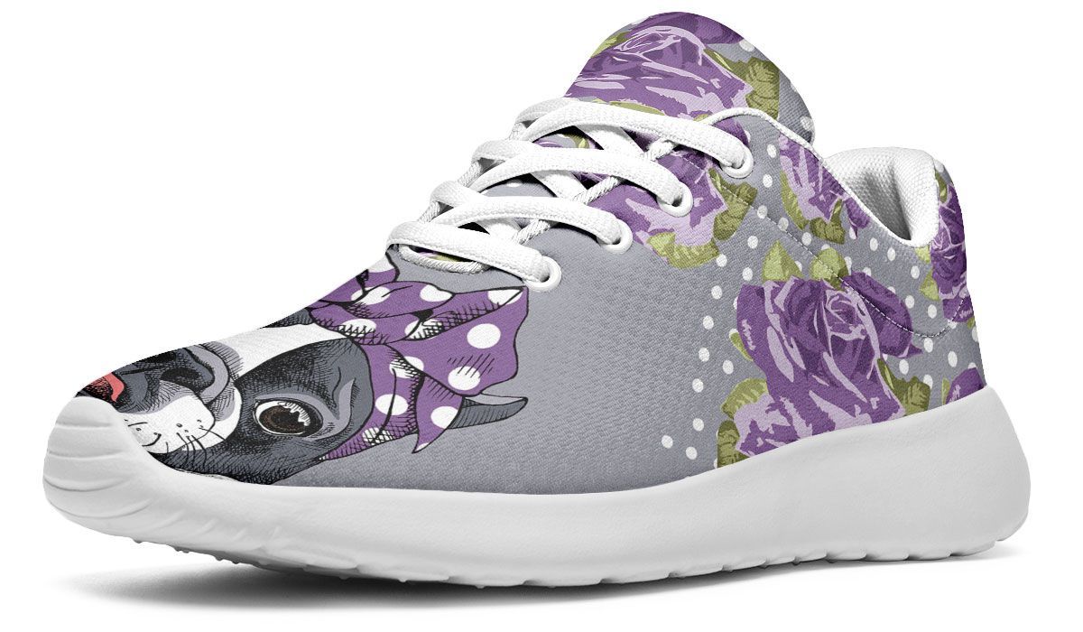 Floral Boston Terrier Purple Sneakers