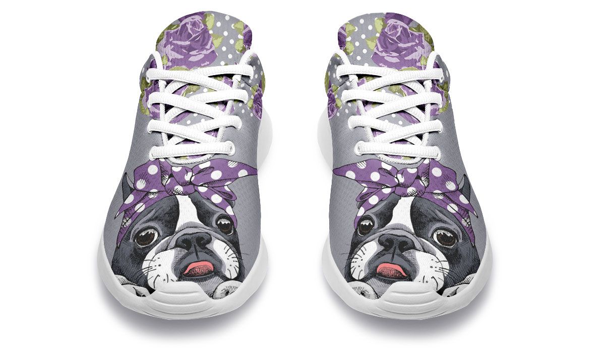 Floral Boston Terrier Purple Sneakers