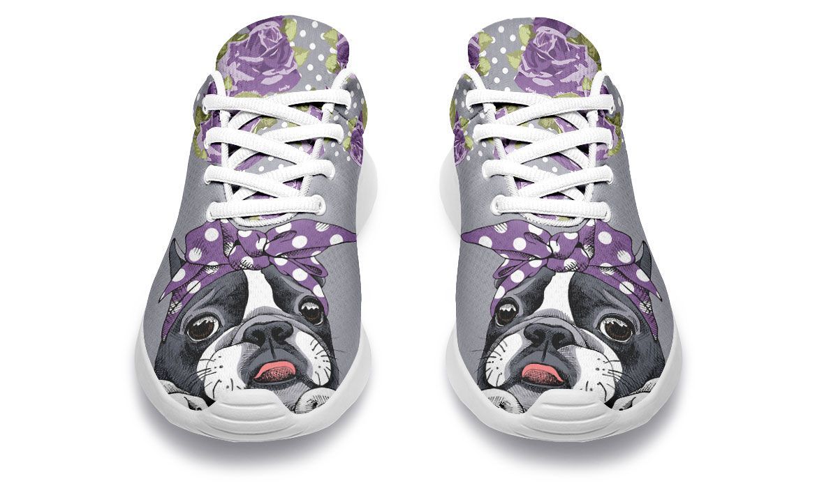 Floral Boston Terrier Purple Sneakers