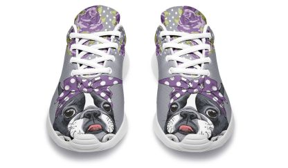Floral Boston Terrier Purple Sneakers