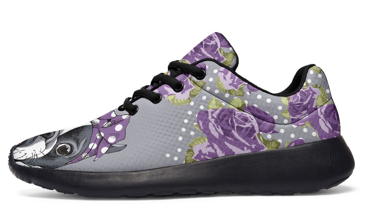 Floral Boston Terrier Purple Sneakers