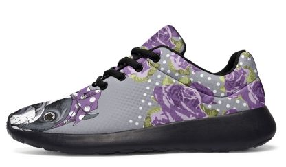 Floral Boston Terrier Purple Sneakers