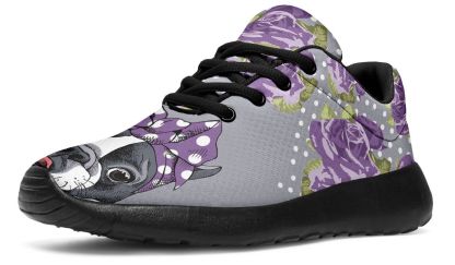 Floral Boston Terrier Purple Sneakers