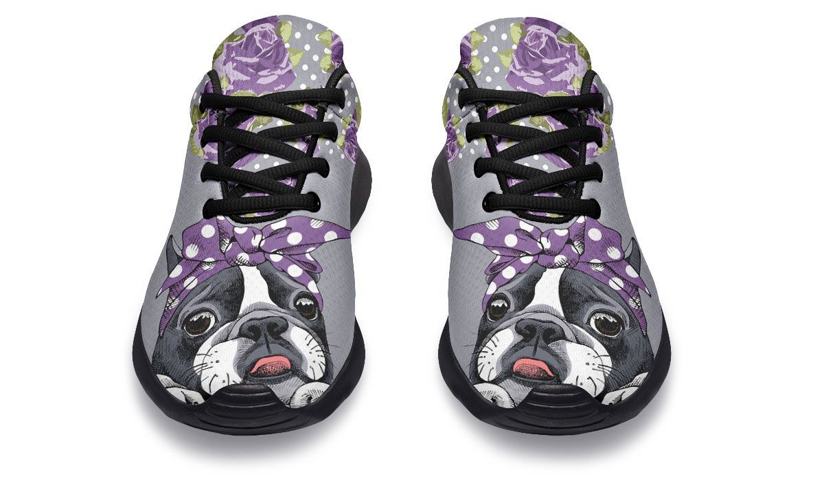 Floral Boston Terrier Purple Sneakers