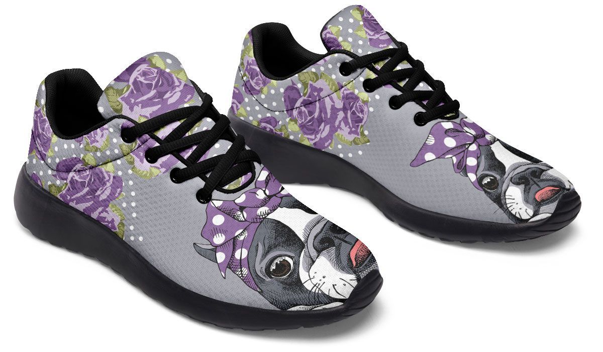Floral Boston Terrier Purple Sneakers