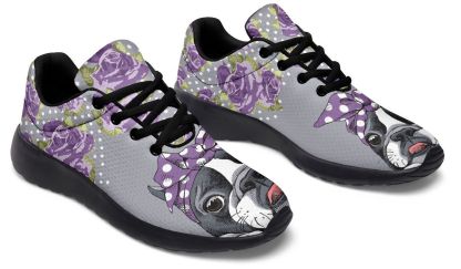 Floral Boston Terrier Purple Sneakers