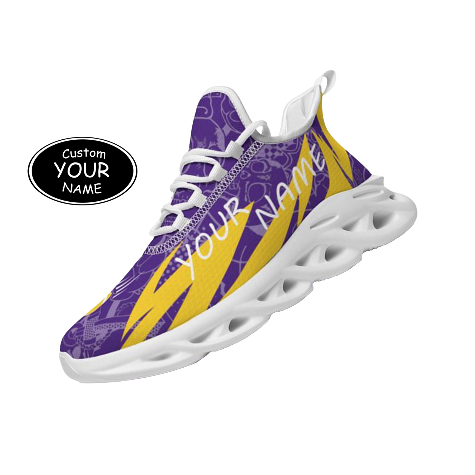 Max Sowl-25-yy-Baton Rouge-6-4, Personalized LSU Tigers Custom Max Sowl Shoes, Personalized Sport Footwear, Custom Color-Blocked Running Shoes