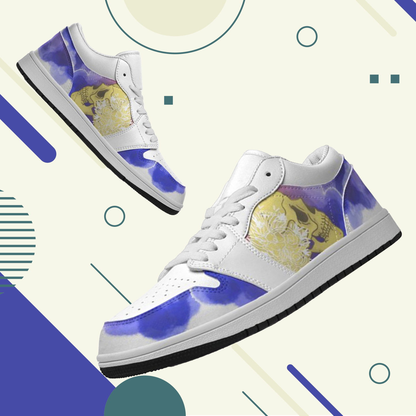 Jordan 1 Retro Low Sneakers, Personalized Gothic Shoes, Skull Design, Unisex Non Slip Walking Sneakers, Lightweight Breathable Running Shoes, Casual Sports Shoes, Unique Holidays Gifts