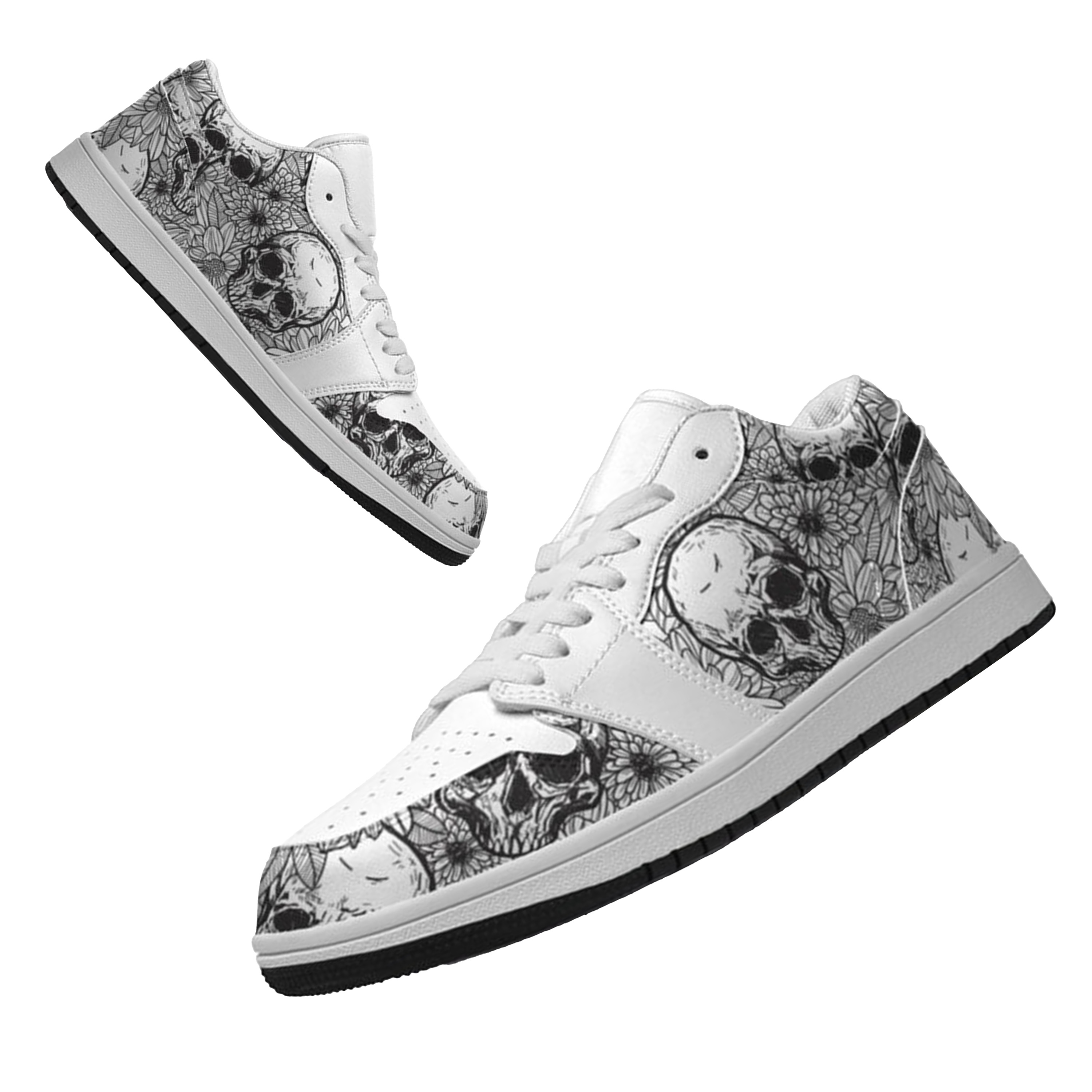 Jordan 1 Low-25-yy-skull-16, Jordan 1 Retro Low Sneakers, Personalized Gothic Shoes, Skull Design, Unisex Non Slip Walking Sneakers, Lightweight Breathable Running Shoes, Casual Sports Shoes, Unique Holidays Gifts