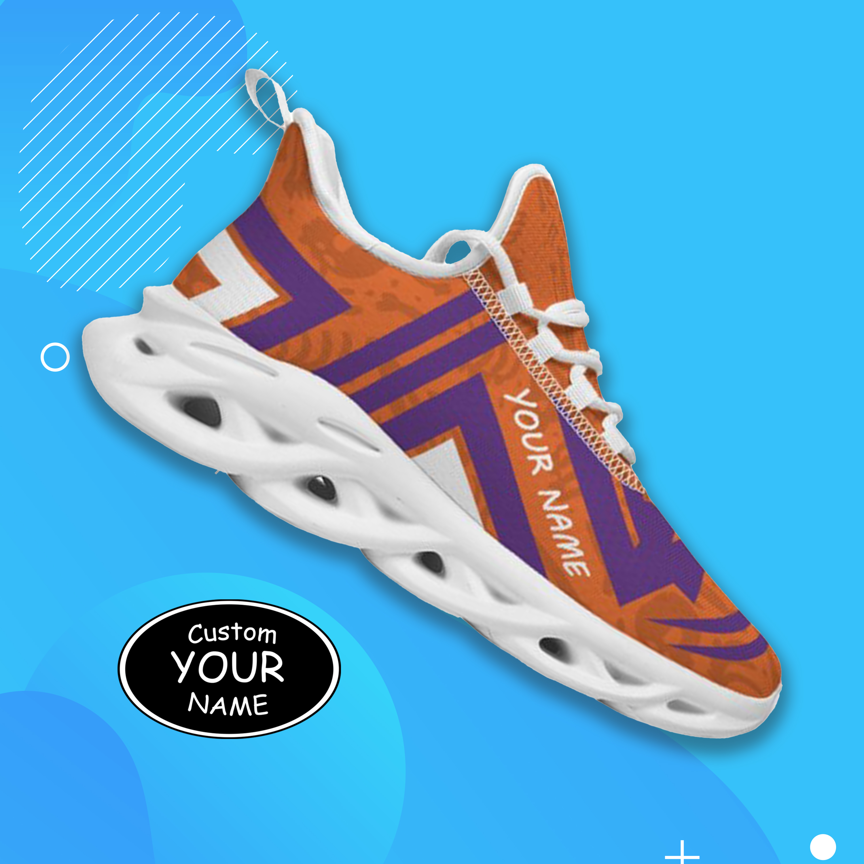 Max Sowl-25-cy-Clemson-1-4, Personalized Clemson Tigers Custom Max Sowl Shoes, Personalized Sport Footwear, Custom Color-Blocked Running Shoes