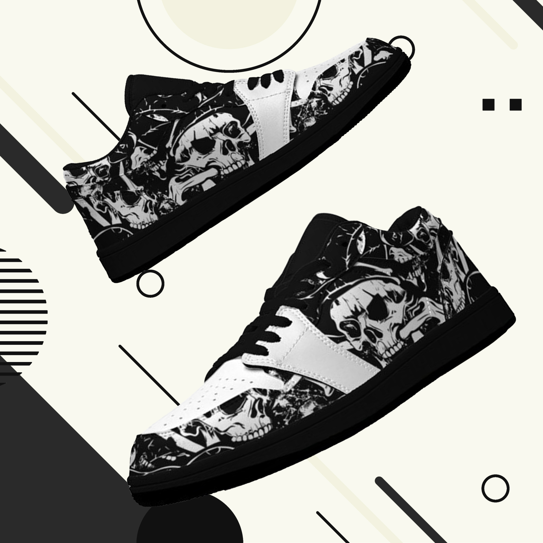 Jordan 1 Retro Low Sneakers, Personalized Gothic Shoes, Skull Design, Unisex Non Slip Walking Sneakers, Lightweight Breathable Running Shoes, Casual Sports Shoes, Unique Holidays Gifts