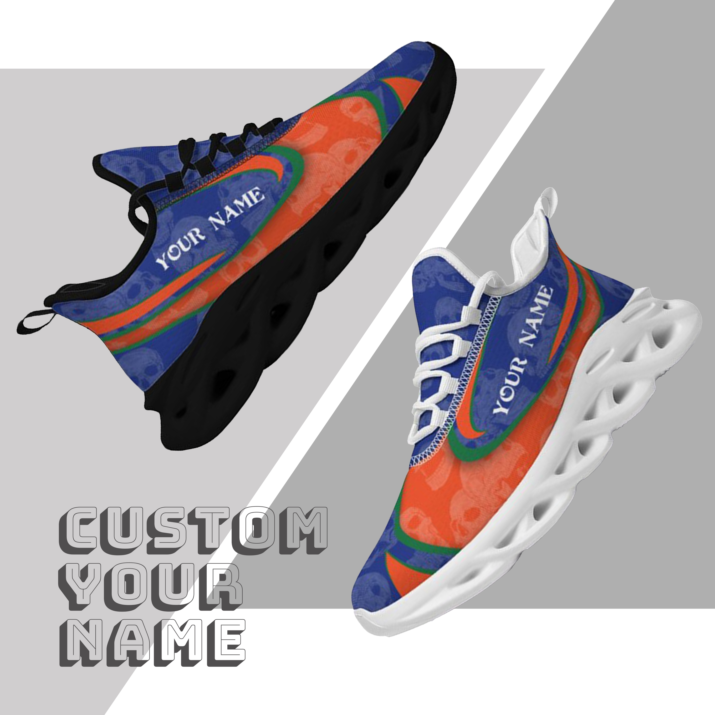 Personalized Florida Gators Custom Max Sowl Shoes, Personalized Skull Sport Footwear, Custom Color-Blocked Running Shoes
