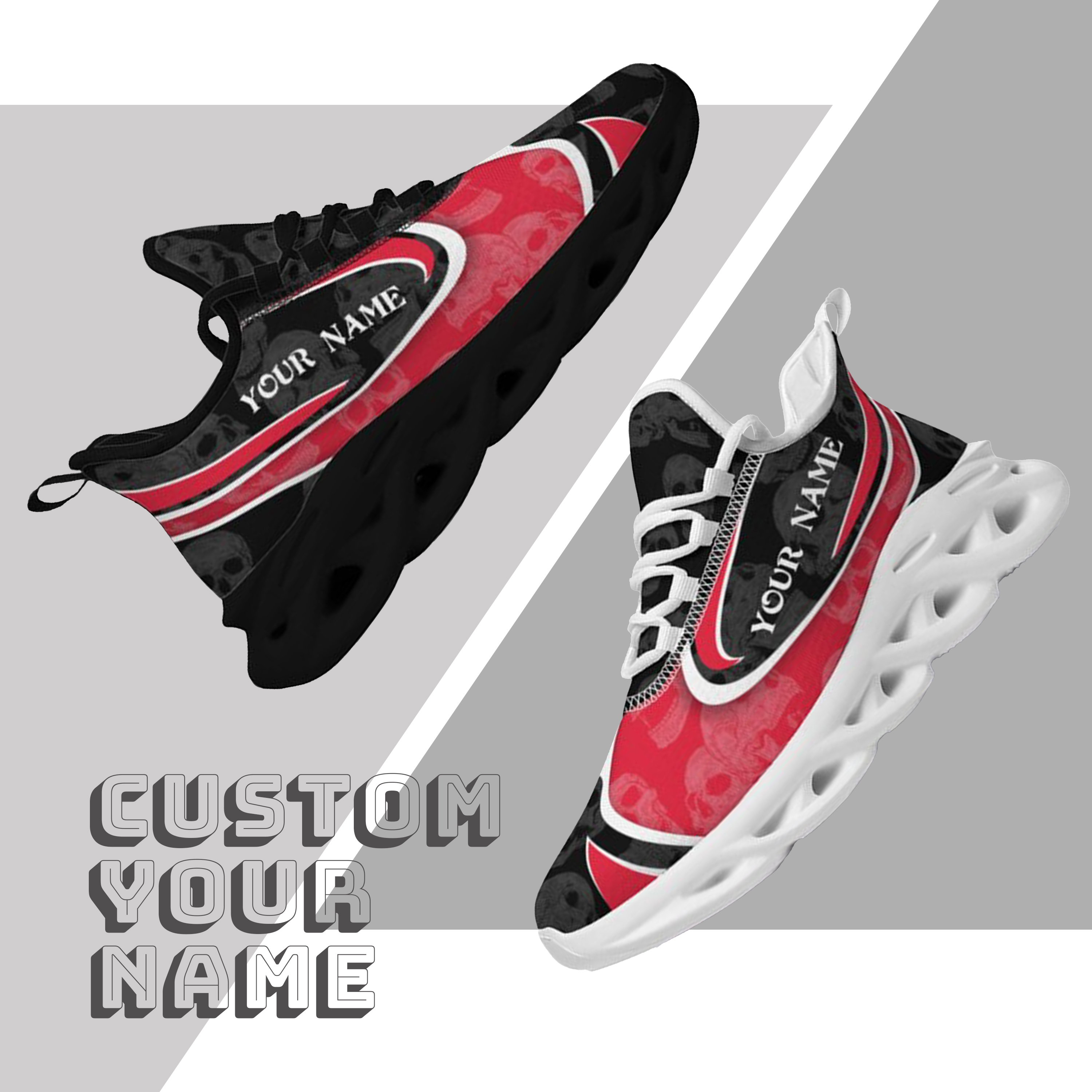 Personalized Cincinnati Bearcats Custom Max Sowl Shoes, Personalized Skull Sport Footwear, Custom Color-Blocked Running Shoes