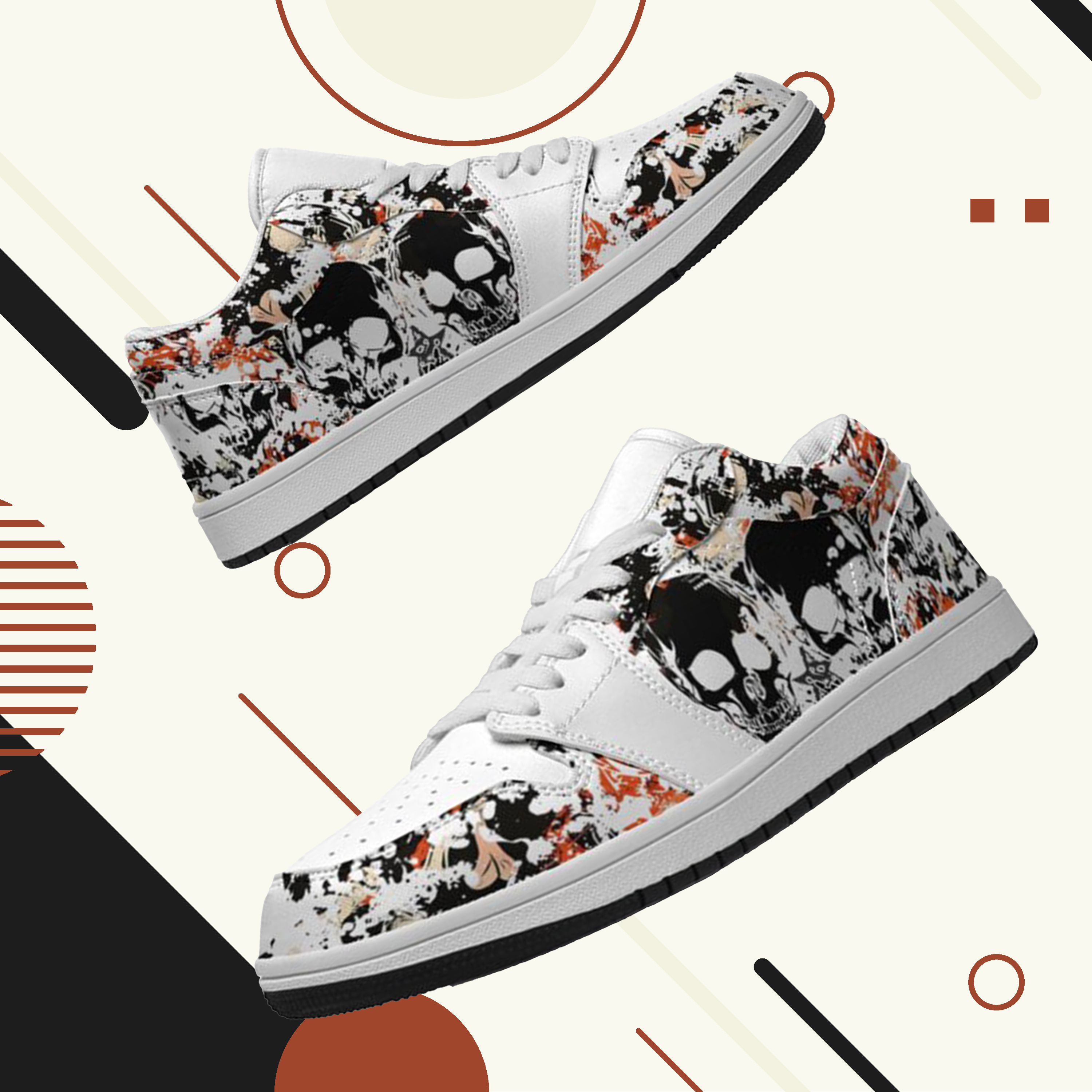 Jordan 1 Low-25-cy-skull-15, Jordan 1 Retro Low Sneakers, Personalized Gothic Shoes, Skull Design, Unisex Non Slip Walking Sneakers, Lightweight Breathable Running Shoes, Casual Sports Shoes, Unique Holidays Gifts