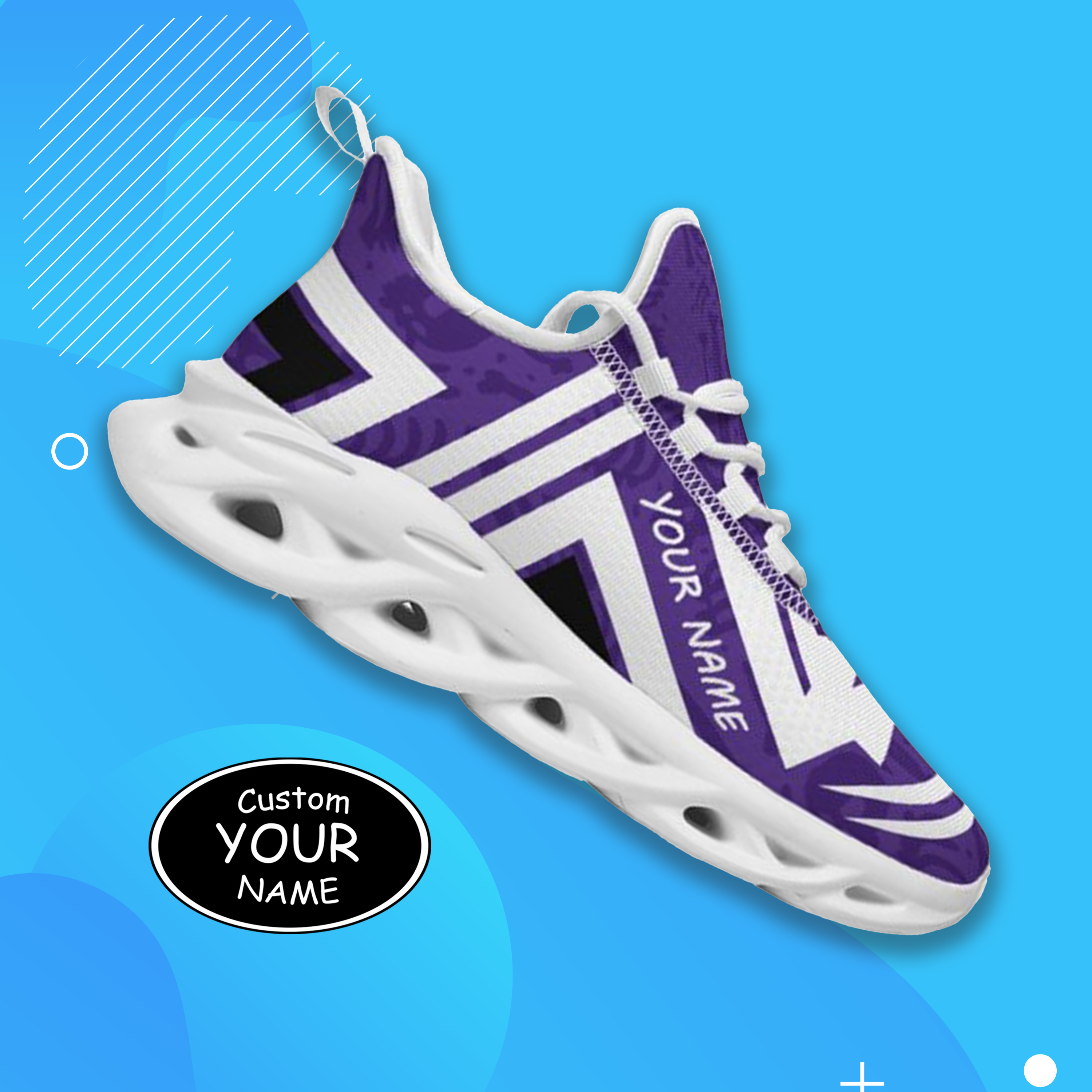 Max Sowl-25-cy-Evanston-21-4, Personalized Northwestern Wildcats Custom Max Sowl Shoes, Personalized Sport Footwear, Custom Color-Blocked Running Shoes