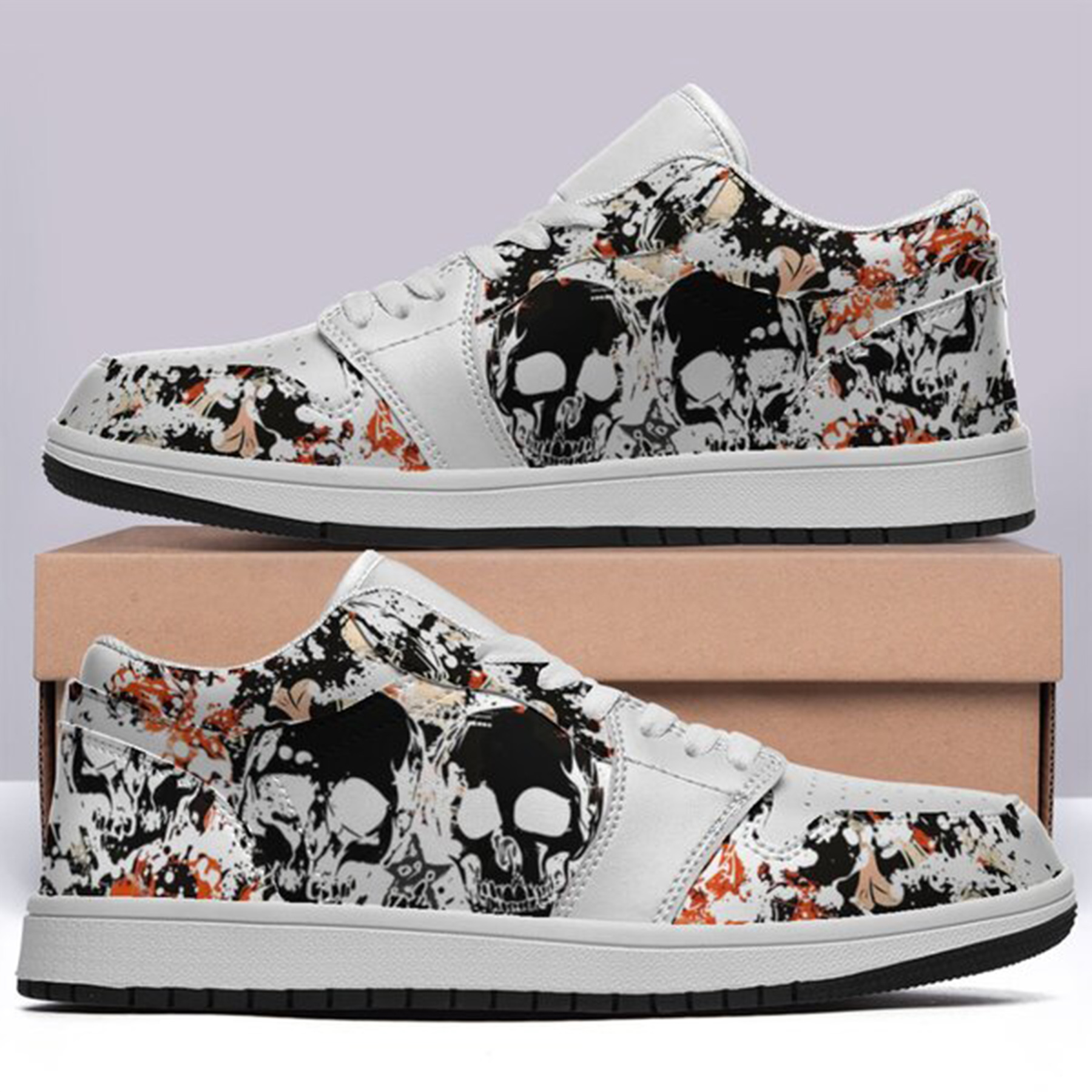 Jordan 1 Low-25-cy-skull-15, Jordan 1 Retro Low Sneakers, Personalized Gothic Shoes, Skull Design, Unisex Non Slip Walking Sneakers, Lightweight Breathable Running Shoes, Casual Sports Shoes, Unique Holidays Gifts