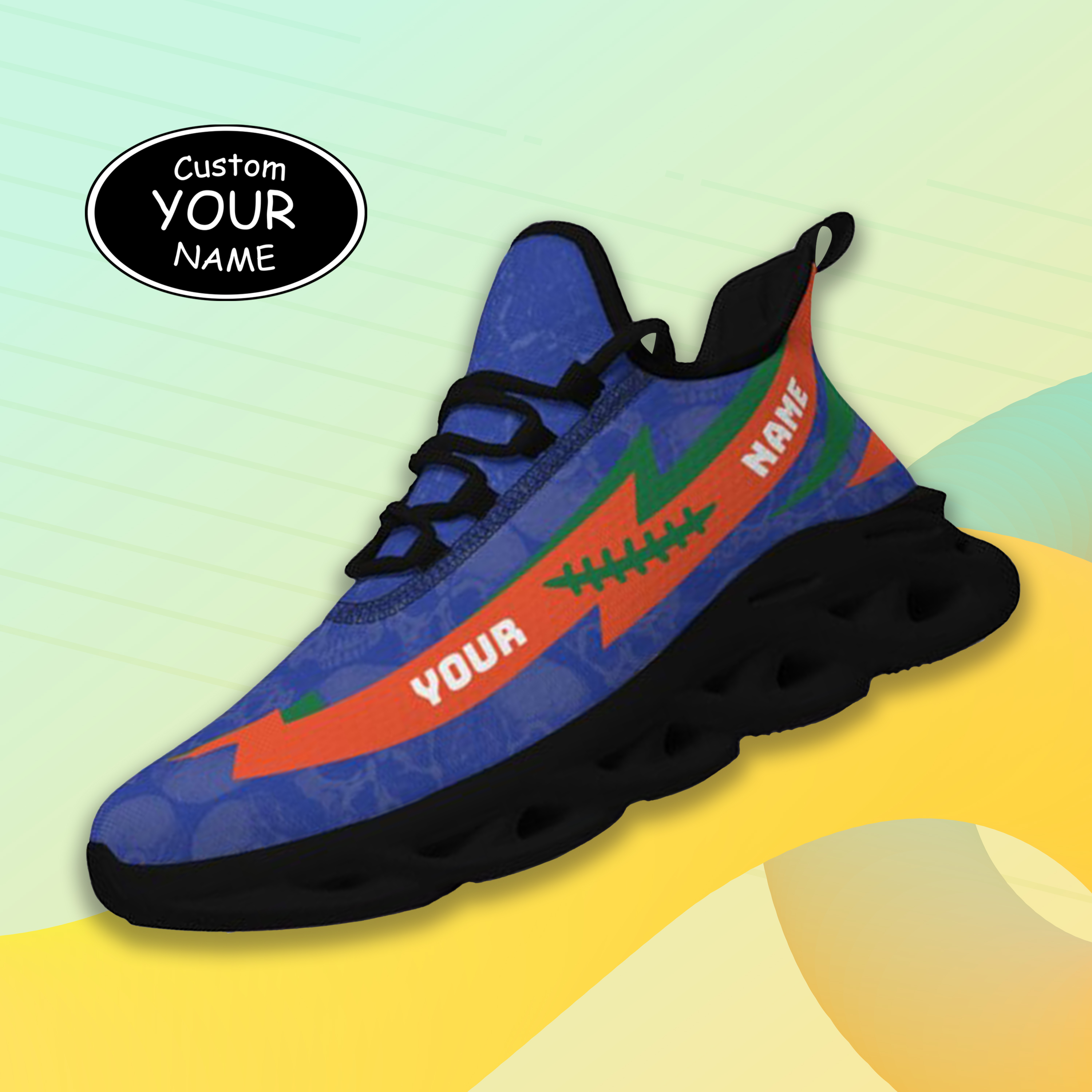 Max Sowl-25-cy-Gainesville-7-6, Personalized Florida Gators Custom Max Sowl Shoes, Personalized Skull Sport Footwear, Custom Color-Blocked Running Shoes