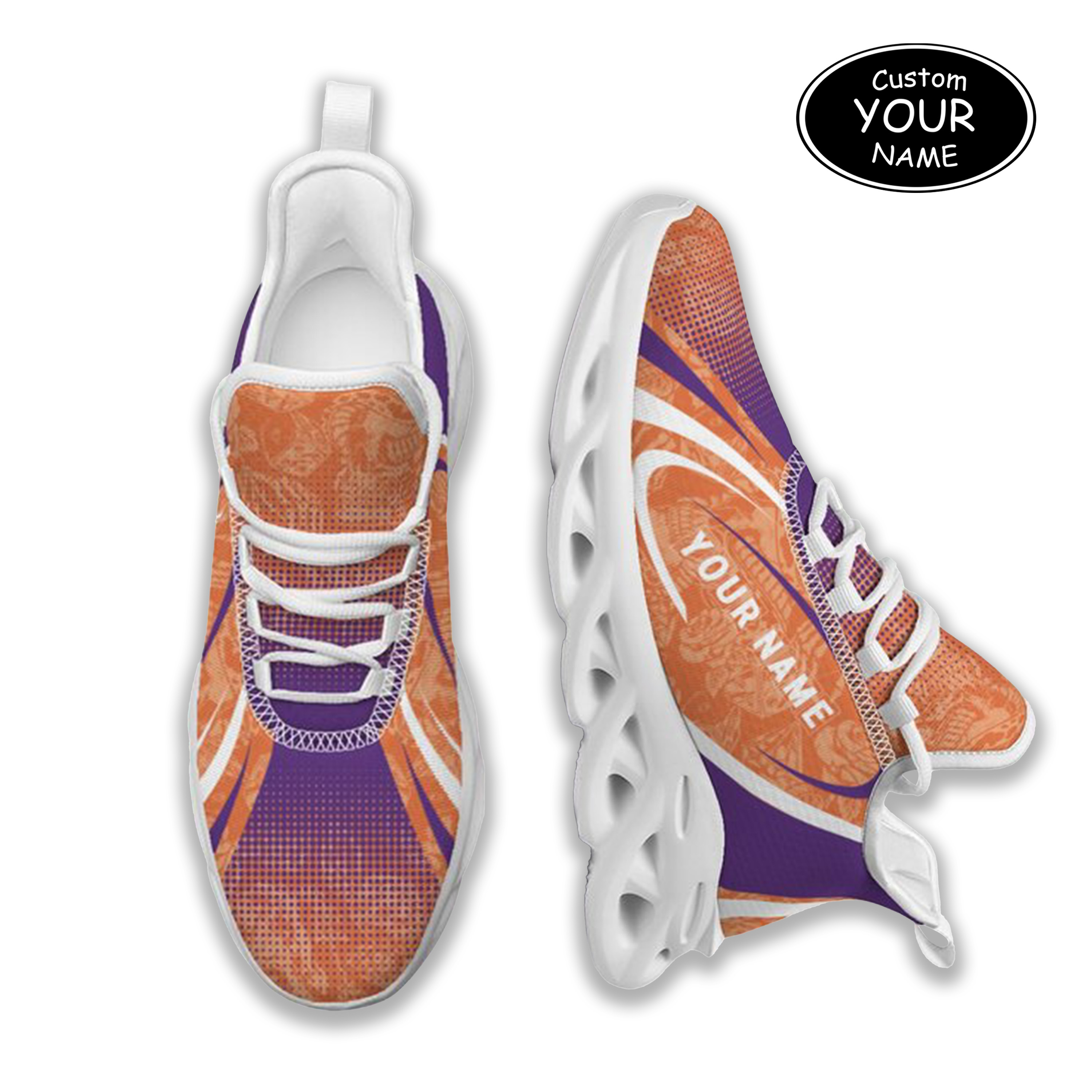 Max Sowl-25-yy-Clemson-1-6, Personalized Clemson Tigers Custom Max Sowl Shoes, Personalized Skull Sport Footwear, Custom Color-Blocked Running Shoes