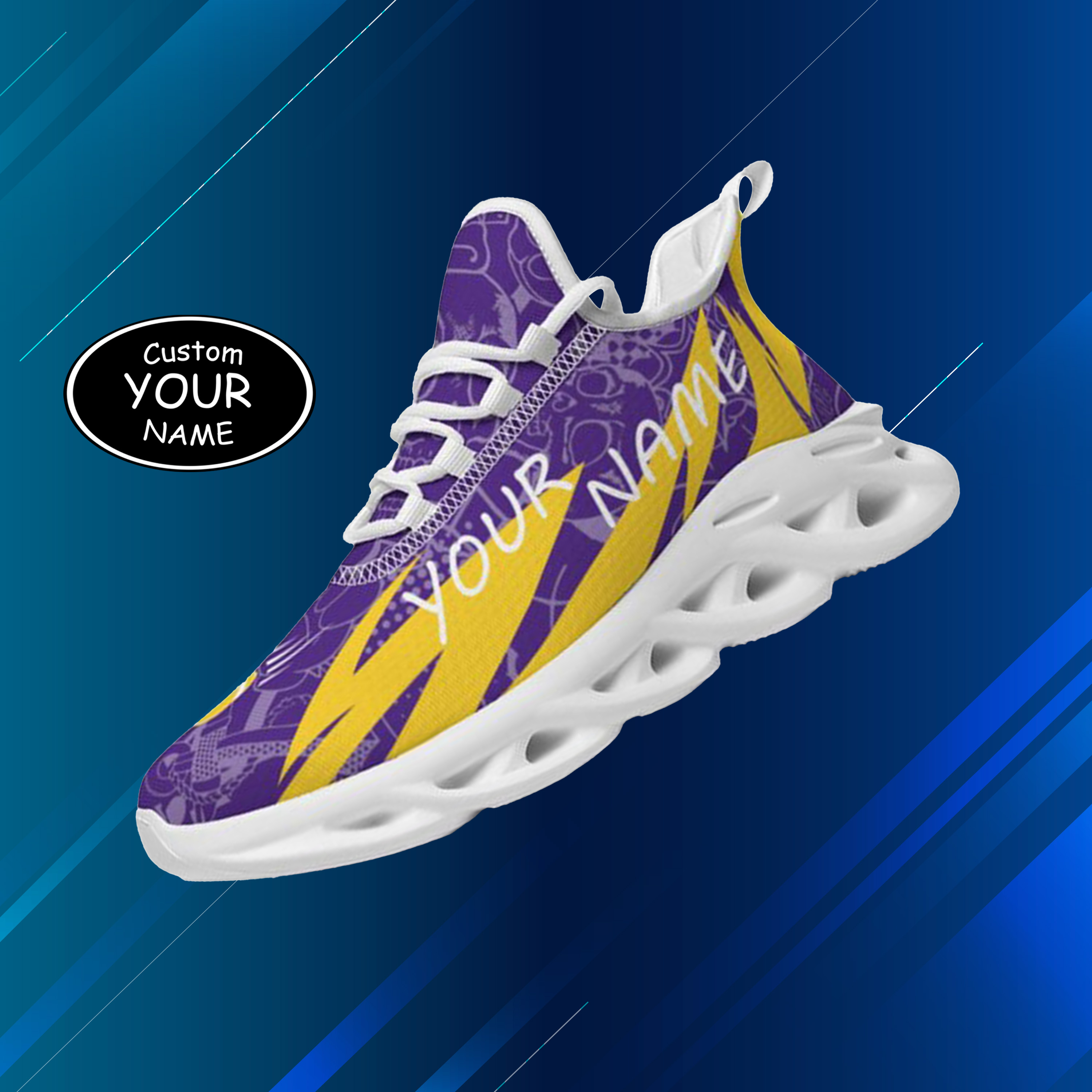 Personalized LSU Tigers Custom Max Sowl Shoes, Personalized Sport Footwear, Custom Color-Blocked Running Shoes