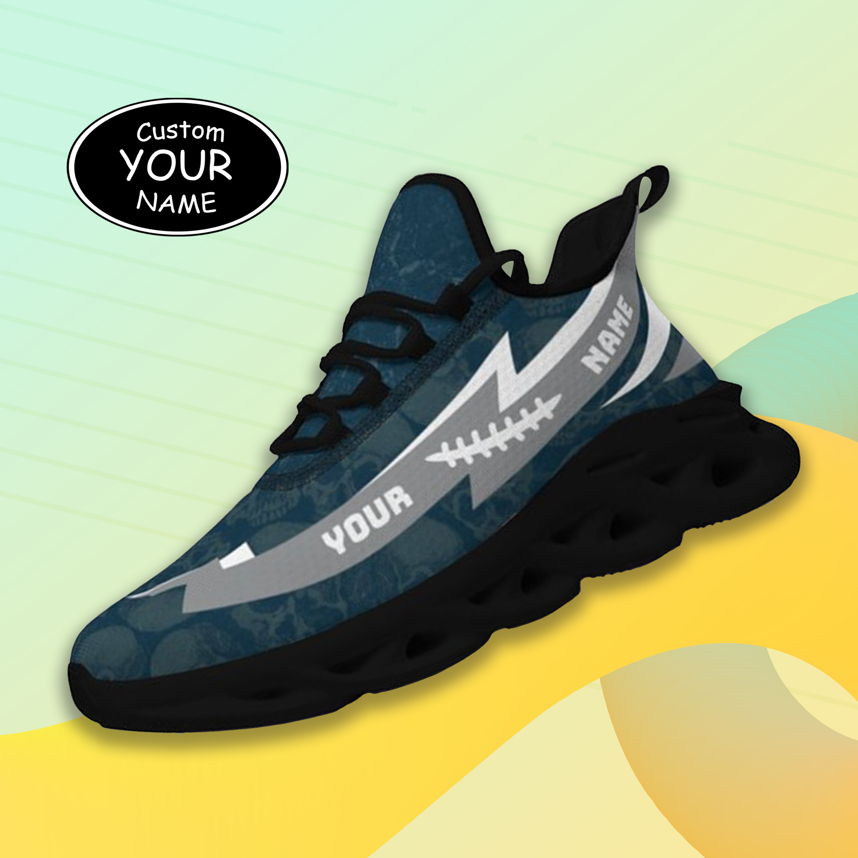 Max Sowl-25-cy-Logan-22-6, Personalized Utah State Aggies Custom Max Sowl Shoes, Personalized Skull Sport Footwear, Custom Color-Blocked Running Shoes