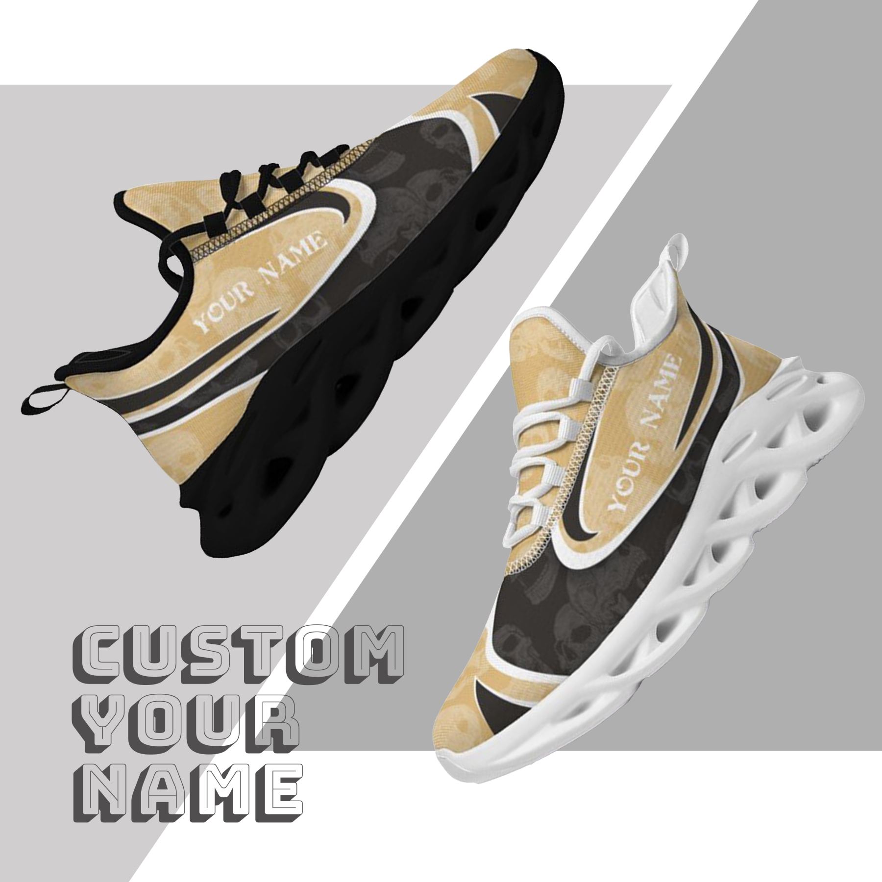 Personalized Army Black Knights Custom Max Sowl Shoes, Personalized Skull Sport Footwear, Custom Color-Blocked Running Shoes