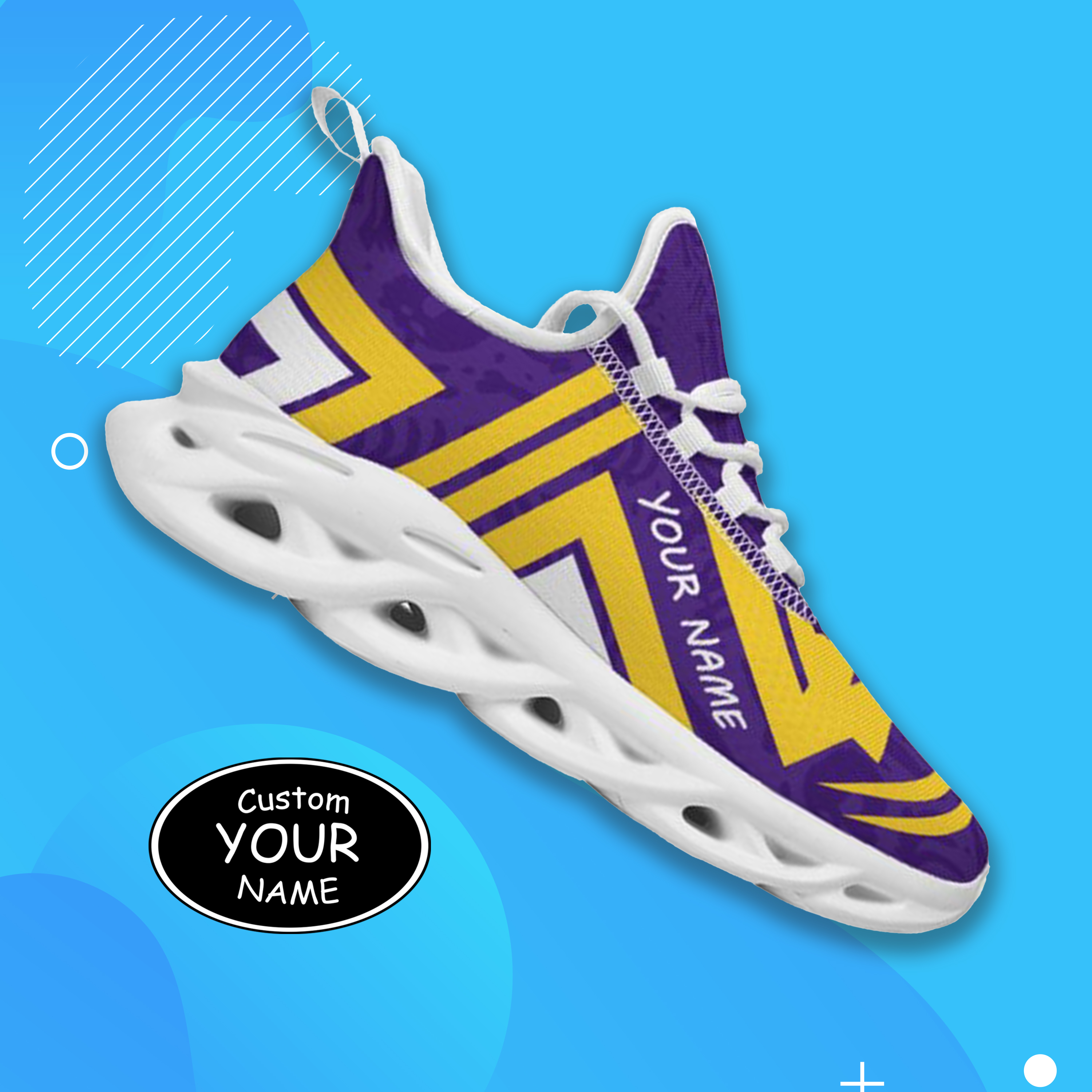 Max Sowl-25-cy-Baton Rouge-6-4, Personalized LSU Tigers Custom Max Sowl Shoes, Personalized Sport Footwear, Custom Color-Blocked Running Shoes
